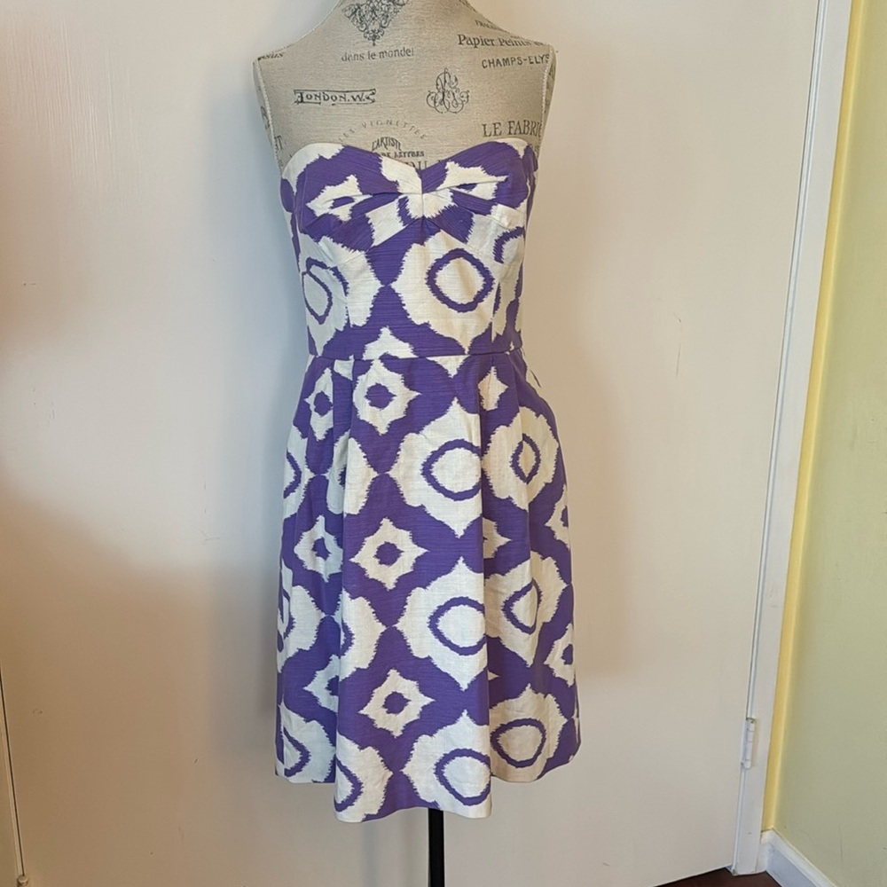 Shoshanna Purple & White Strapless Dress (it has pockets!) - Picture 1 of 7